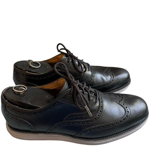 COLE HAAN Men Grand.OS Wingtip Leather Oxford Black Shoes Sz 10M Classic - Picture 2 of 11